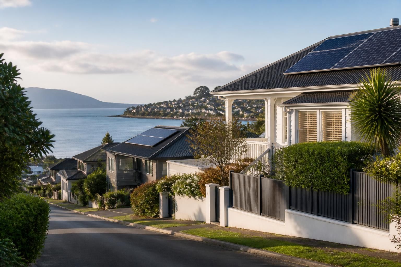 Devonport coastal homes with rooftop solar panels
