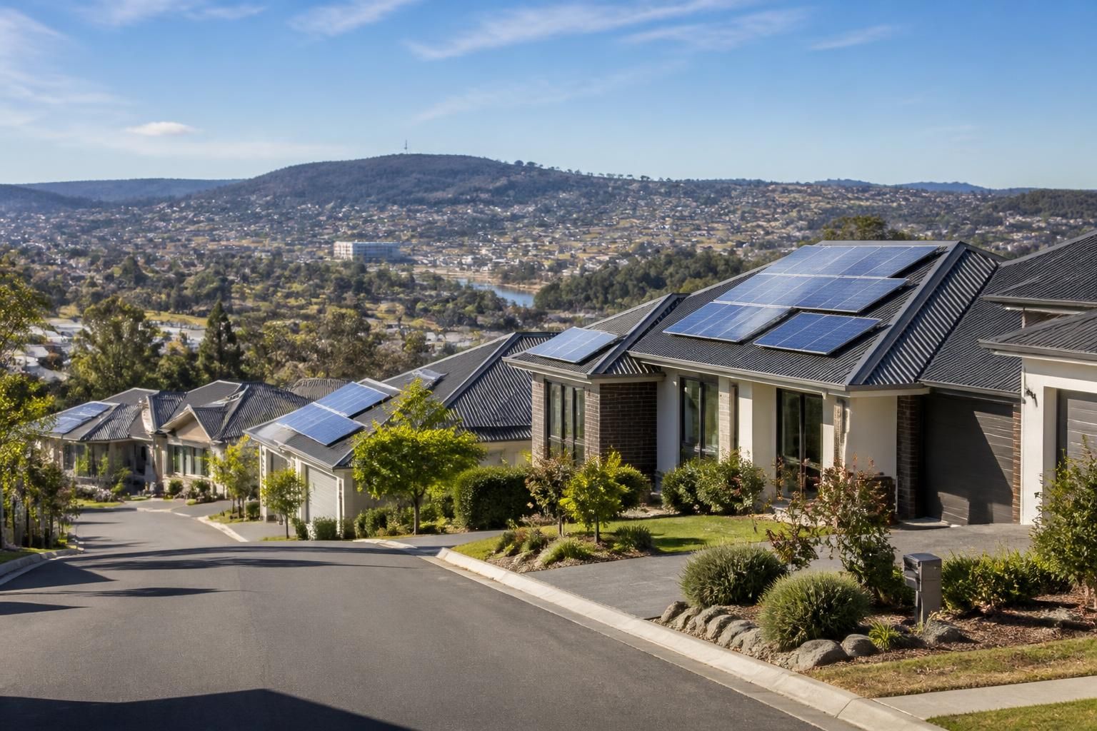 Launceston neighborhood with tidy homes and rooftop solar