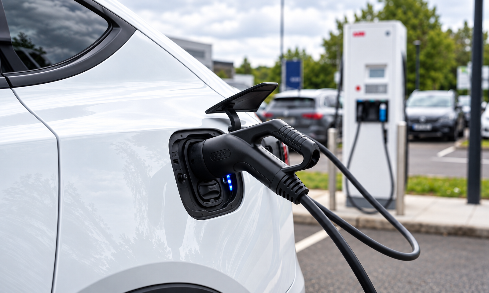 White ev charging plug